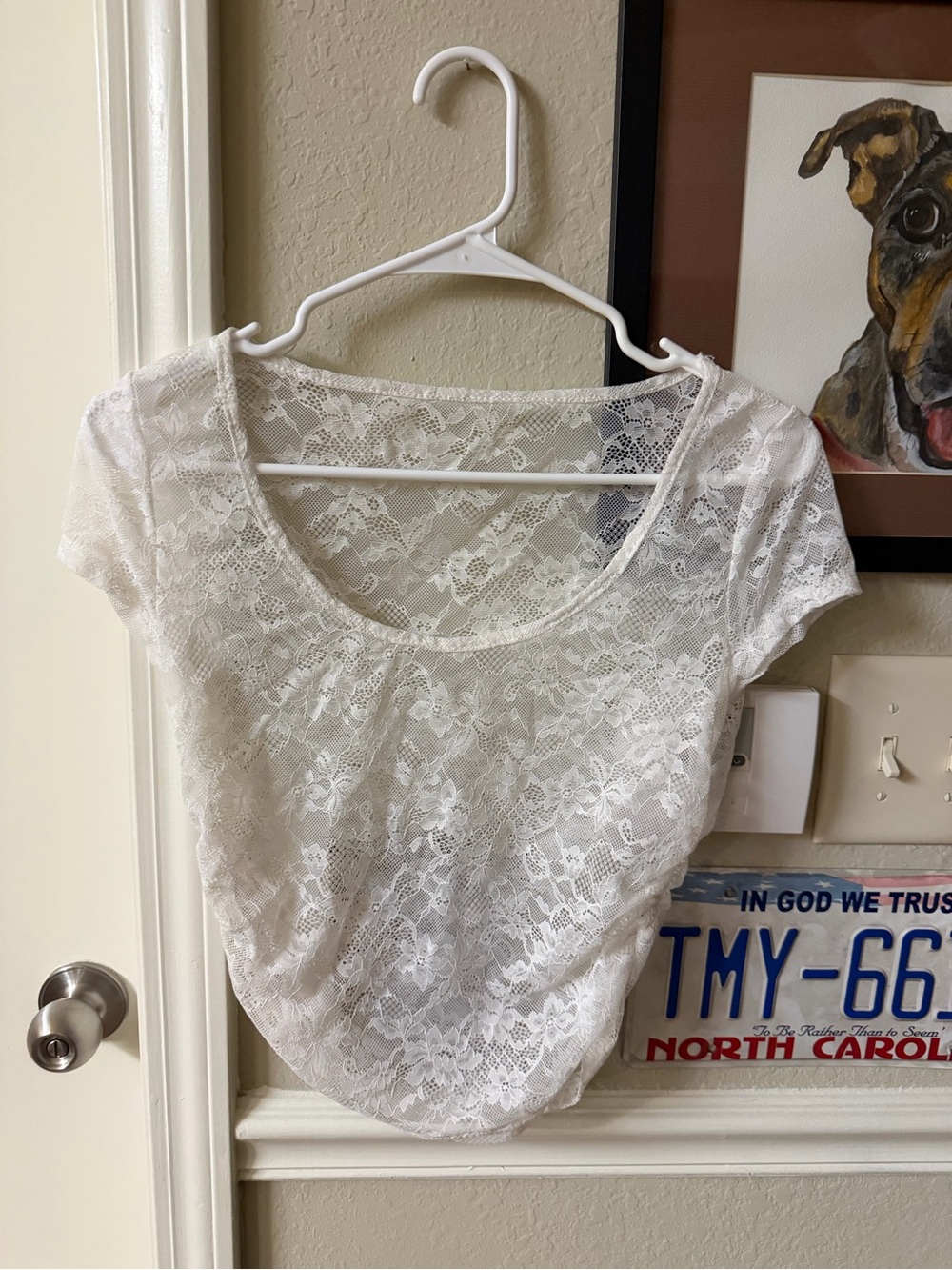 SHEIN White Lace Short Sleeve Scoop Neck Top